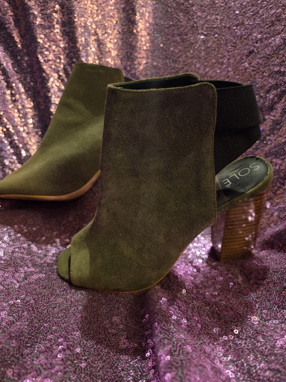 SOLE SOCIETY Dakota Peep Toe Booties sandals army green Sz8